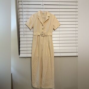 Topshop Short Sleeve Jumpsuit In Ivory Color